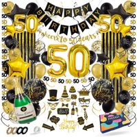 Fissaly® 50 Jaar Sarah & Abraham Verjaardag Decoratie Versiering – Ballonnen – Jubileum Man & Vrouw - Zwart en Goud - thumbnail