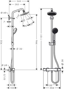 Hansgrohe Croma 160 EcoStat Comfort regendoucheset met 5 straalsoorten Ø16cm chroom