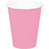 16x stuks drinkbekers van papier roze 350 ml - Feestbekertjes
