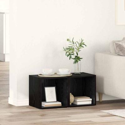 TV-kast met opslag 2 pcs Zwart 37 x 35 x 37 cm Bewerkt hout