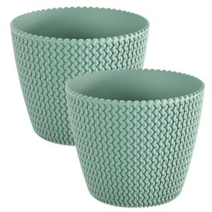 Set van 2x stuks plantenpotten/bloempotten kunststof dia 16 cm en hoogte 13 cm mintgroen