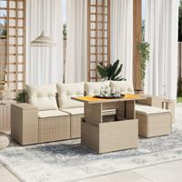 6-delige Loungeset met kussens poly rattan beige