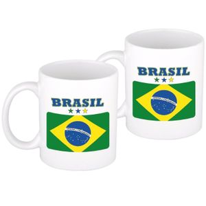 2x stuks mok Braziliaanse vlag 300 ml