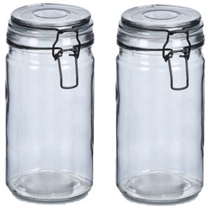 Voorraadpotten/bewaarpotten - 2x - 750 ml - grijs - glas - beugelsluiting - D10 x H15 cm