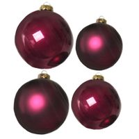 Glazen kerstballen pakket framboos roze glans/mat 38x stuks 4 en 6 cm - thumbnail