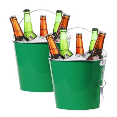 IJsemmer/bierkoeler - 2x stuks - 6L - metaal - groen - met flesopener - wijnkoeler - drankkoeler