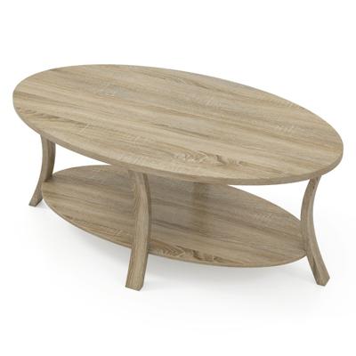 Ovale Salontafel met Opbergruimte Woonkamer Tafel 2-laags Bijzettafel Salontafel Koffietafel Eikenhout