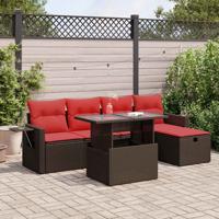 6-delige Loungeset met kussens poly rattan acacia zwart