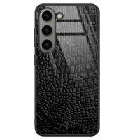 Samsung Galaxy S23 glazen hardcase - Croco zwart Samsung Galaxy S23 glazen hardcase - Croco zwart