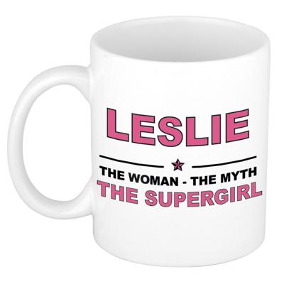 Leslie cadeau mok - Woman Myth Supergirl - naam koffiemok - 300 ml - collega - moederdag