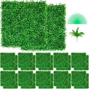 VEVOR Kunstmatig Buxus Hegpaneel, 24 Stuks, 25,4 x 25,4 cm, Kunstmatige Heggen, Kunstmatige Buxusomheining, Nep Klimop Realistisch Effect Groene Plastic Decoratie Voor Tuinen en Werven, 4 cm Dikte