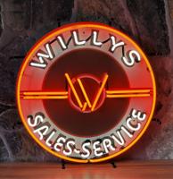 Willys Jeep Service Neon Verlichting Met Achterplaat - 60 x 60 cm