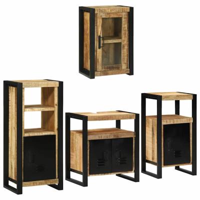 Badkamermeubelset Wandgemonteerd 4 pcs Bruin Massief Mango Hout