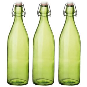 Set van 3x stuks groene giara flessen met beugeldop 30 cm van 1 liter