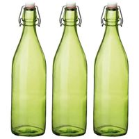 Set van 3x stuks groene giara flessen met beugeldop 30 cm van 1 liter