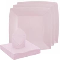 Santex servies set karton - 10x bordjes/20x servetten - lichtroze   - - thumbnail