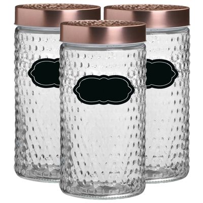 Voorraadpot/bewaarpot Blair - 6x - 1.5L - glas - koperen deksel - incl. etiketten