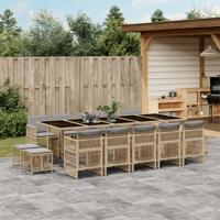 15-delige Tuinset met kussens poly rattan gemengd beige
