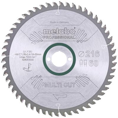Metabo 628083000 Hardmetalen cirkelzaagblad multi cut - professional,, 216x30, Z60 FZ/TZ, 5° neg.