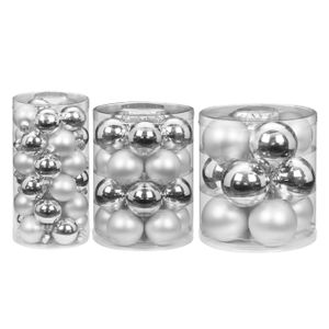 62x stuks glazen kerstballen elegant zilver mix 4, 6 en 8 cm glans en mat