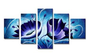 Schilderij - Bloemen in het paars en blauw, 5 luik, 160x80cm. AANBIEDING