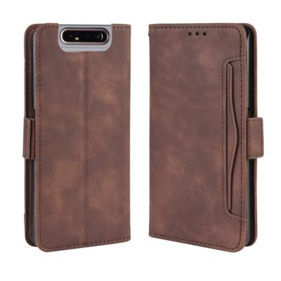 Voor Galaxy A80/A90 portemonnee stijl huid voelen kalf patroon lederen draagtas met aparte kaartsleuf (bruin)