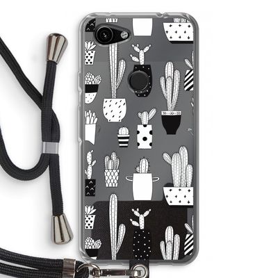 Cactusmotief: Pixel 3a Transparant Hoesje met koord