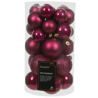 Decoris kerstballen - 30x stuks - 4, 5 en 6 cm - donkerroze - kunststof