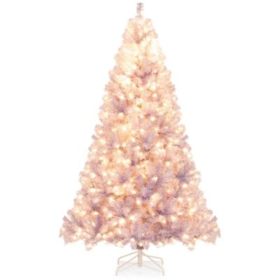 225 cm Kunstkerstboom met Verlichting Dennenboom met Warmwitte LED-Lampen Paars