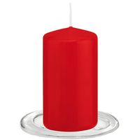 Trend Candles - Stompkaarsen met glazen onderzetters set van 2x stuks - rood 6 x 12 cm - Stompkaarsen