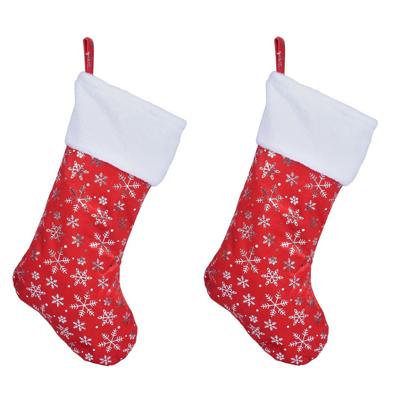 Kerstsokken - 2x - rood - met sneeuwvlokken opdruk - 42 cm
