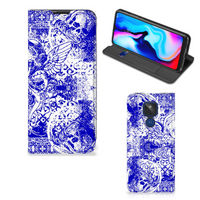 Mobiel BookCase Motorola Moto G9 Play Angel Skull Blauw - thumbnail