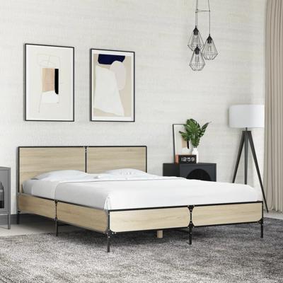 Bedframe bewerkt hout metaal sonoma eikenkleurig 120x190 cm