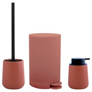 MSV Toiletborstel in houder/zeeppompje/pedaalemmer - badkamer set Malmo - keramiek - terracotta - Badkameraccessoireset