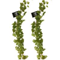 Bellatio Design kunstplant/hangplant slinger - 2x - Druivenblad/Vitaceae - groen - 180 cm