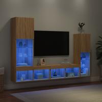 4-delige Tv-wandmeubelset met LED bewerkt hout sonoma eiken