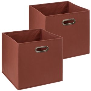 Set van 2x opbergmand/kastmand 29 liter steenrood linnen 31 x 31 x 31 cm