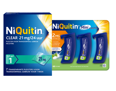 Niquitin Minizuigtabletten Mint 2.0mg + Clear Pleisters 21mg Stap 1 7ST Combi