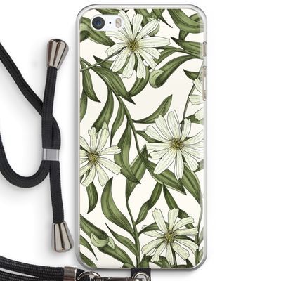 Wit bloemenpatroon: iPhone 5 / 5S / SE Transparant Hoesje met koord