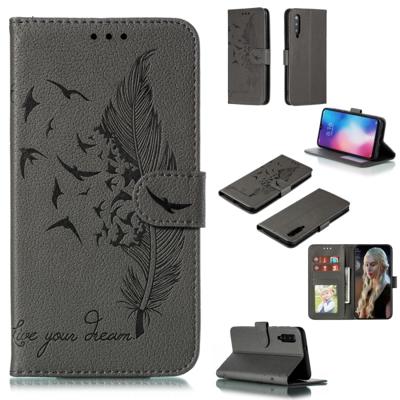 Feather patroon Litchi textuur horizontale Flip lederen draagtas met portemonnee & houder & kaartsleuven voor Xiaomi mi 9 (grijs)