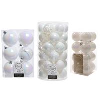 59x stuks kunststof kerstballen parelmoer wit 4, 6 en 8 cm glans/mat/glitter mix - Kerstbal - thumbnail