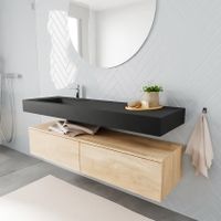 Mondiaz Alan badmeubel 150 cm washed oak 2 lades vrijhangend wastafel links 1 kraangat zwart