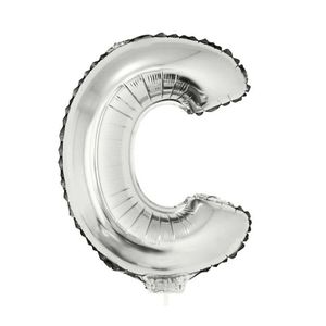 Zilveren opblaas letter ballon C op stokje 41 cm   -