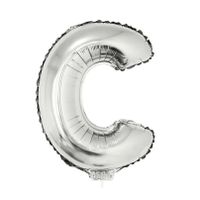 Zilveren opblaas letter ballon C op stokje 41 cm   -