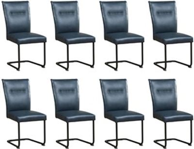 Set van 8 Blauwe leren Retro - poot rond zwart - Granada leer Blue (blauw leer)