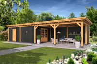 Overkapping plat dak Red Class Wood Odense type 12 XL 1036x378 cm - zwarte wanden- Plat dak- - Tuindeco