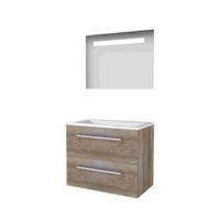 Basic-Line Economic 46 Badkamermeubelset - 80 x 46 cm - Met Grepen - 2 Lades - Acryl Wastafel - Zonder Kraangat - Spiegel met LED Verlichting - Scotch Oak