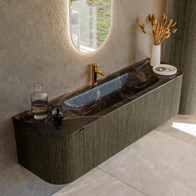 Badmeubel Mondiaz Kurve-Dlux | 160 cm cm | Meubelkleur Shadow | Wastafelkleur Lava | Solid surface | Wasbak midden spoelbak | 1 kraangat
