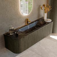 Badmeubel Mondiaz Kurve-Dlux | 160 cm cm | Meubelkleur Shadow | Wastafelkleur Lava | Solid surface | Wasbak midden spoelbak | 1 kraangat