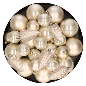 Kerstversiering kunststof kerstballen parel/champagne 6-8-10 cm pakket van 50x stuks